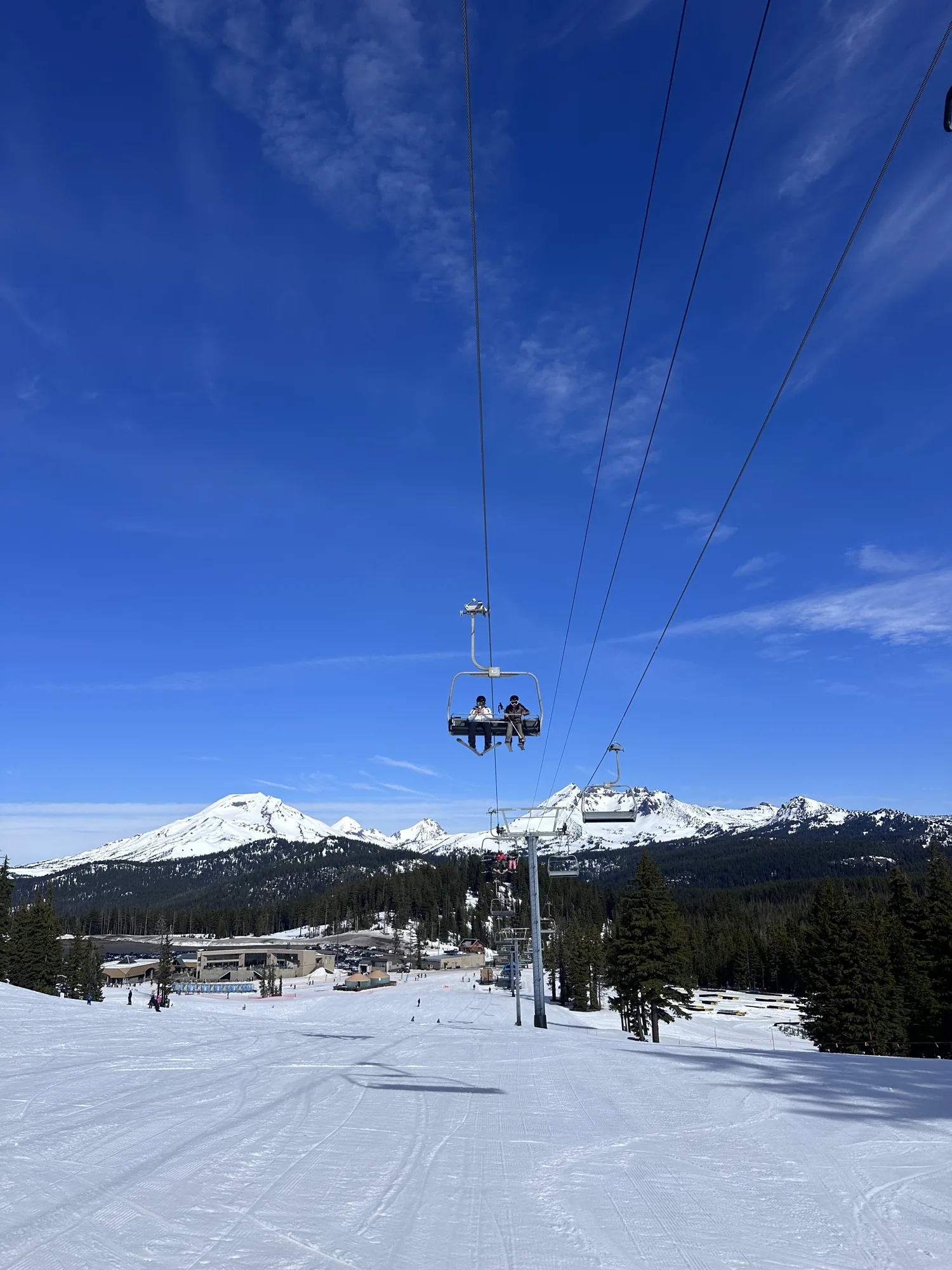 Ski lift and snowy slopes at Mt. Bachelor near Bend, Oregon
