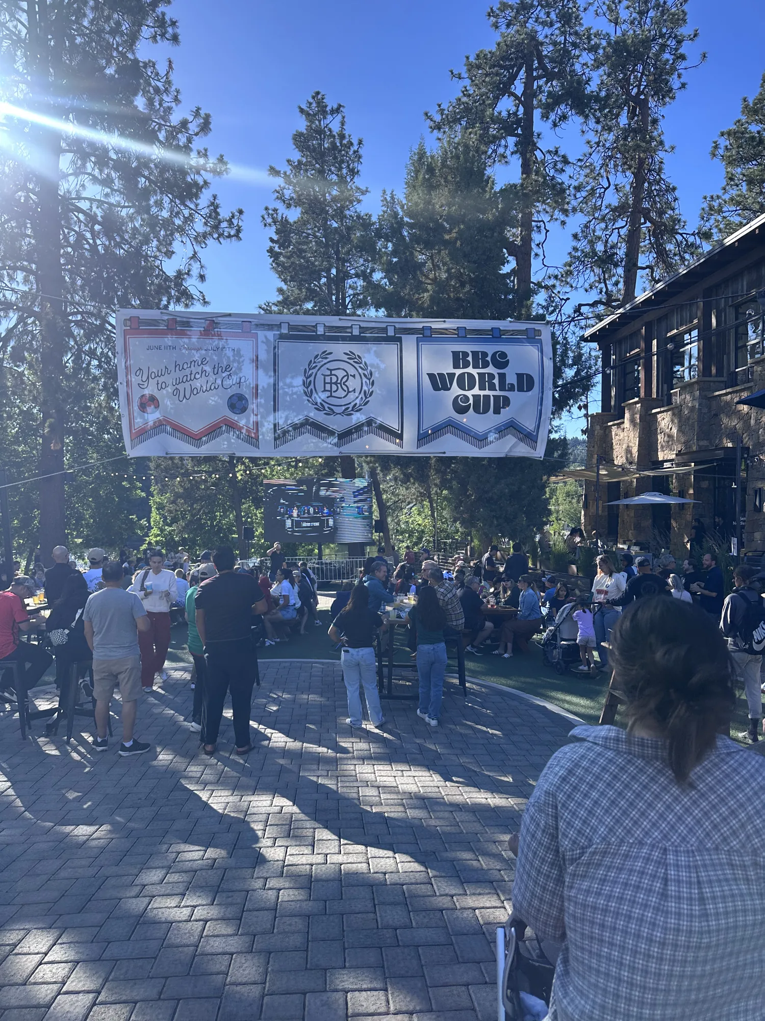 People gathering at a community event in Bend, Oregon
