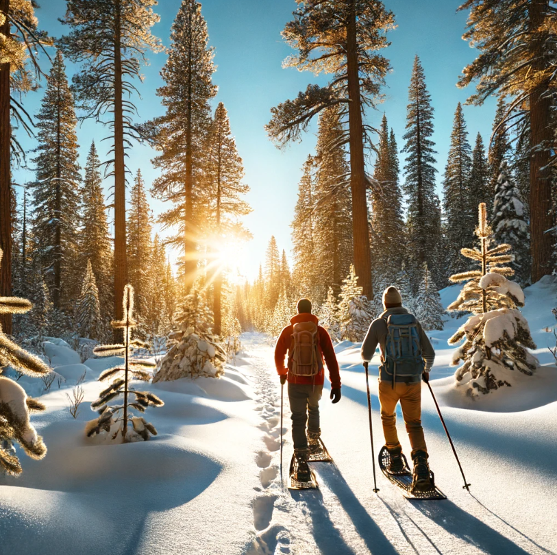 Snowshoeing on a winter trail near Bend, Oregon